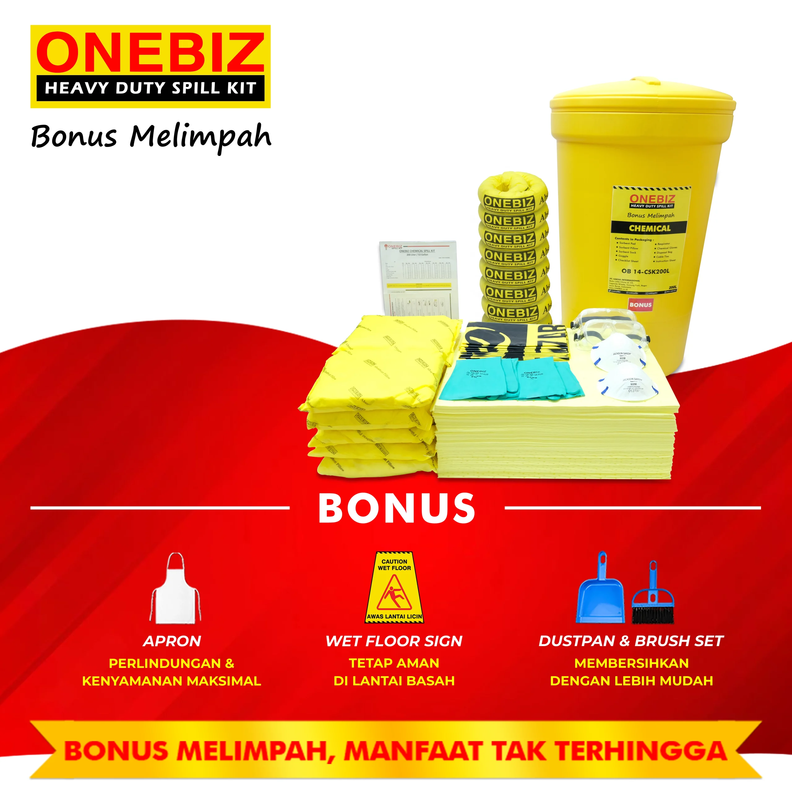 ONEBIZ CHEMICAL SPILL KIT 200 Liter SPILL KIT OB 14-CSK200L / 53 Gallon ONEBIZ CHEMICAL SPILL KIT 200 Liter SPILL KIT OB 14-CSK200L / 53 Gallon