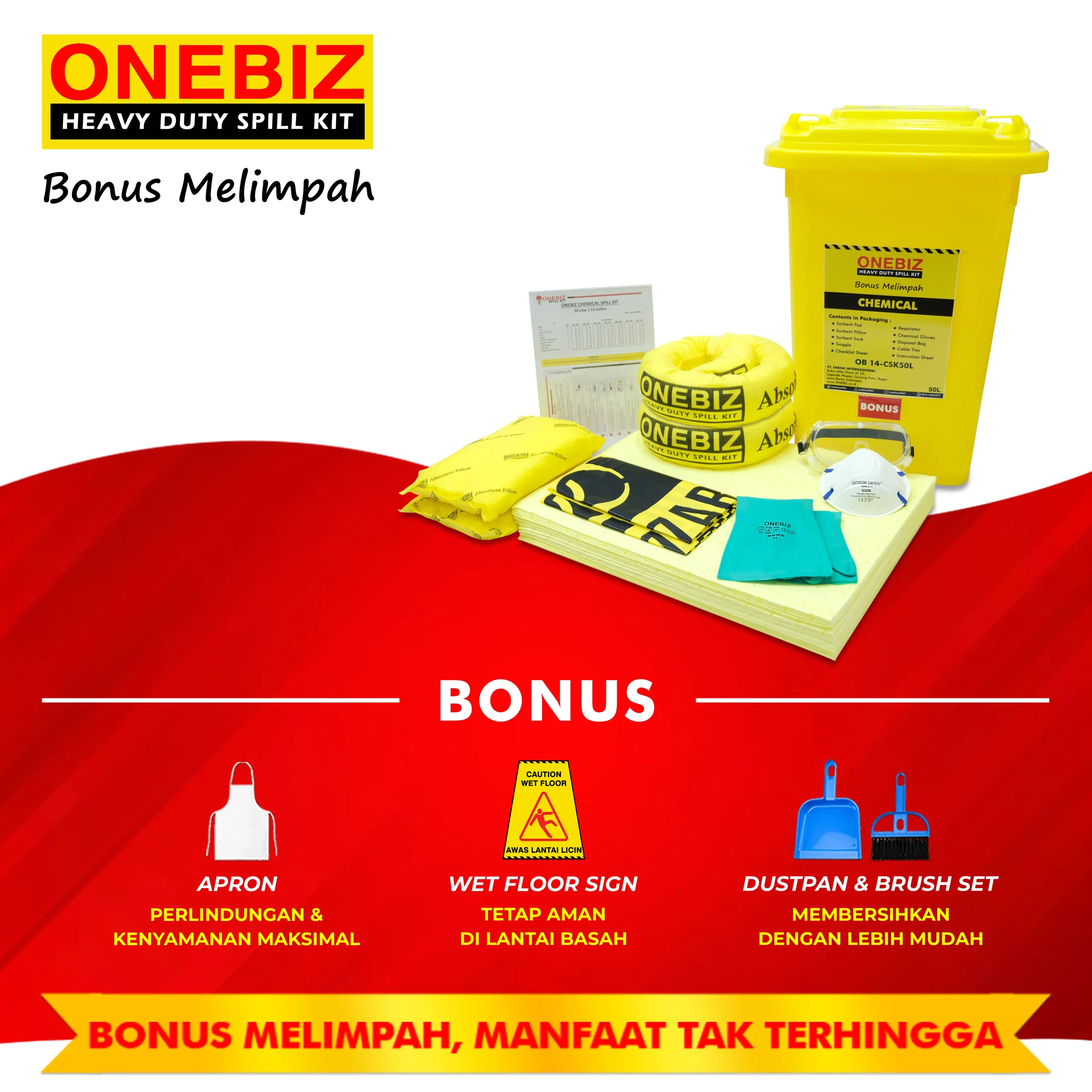 ONEBIZ CHEMICAL SPILL KIT 50 Liter SPILL KIT OB 14-CSK50L / 13 Gallon ONEBIZ CHEMICAL SPILL KIT 50 Liter SPILL KIT OB 14-CSK50L / 13 Gallon